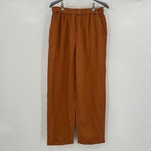 Quince Women's Terracotta European Linen Pants sz L Relaxed Elastic Waist *po